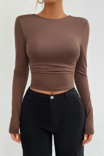 Plain Long Sleeve Open Back Slim Fit Top