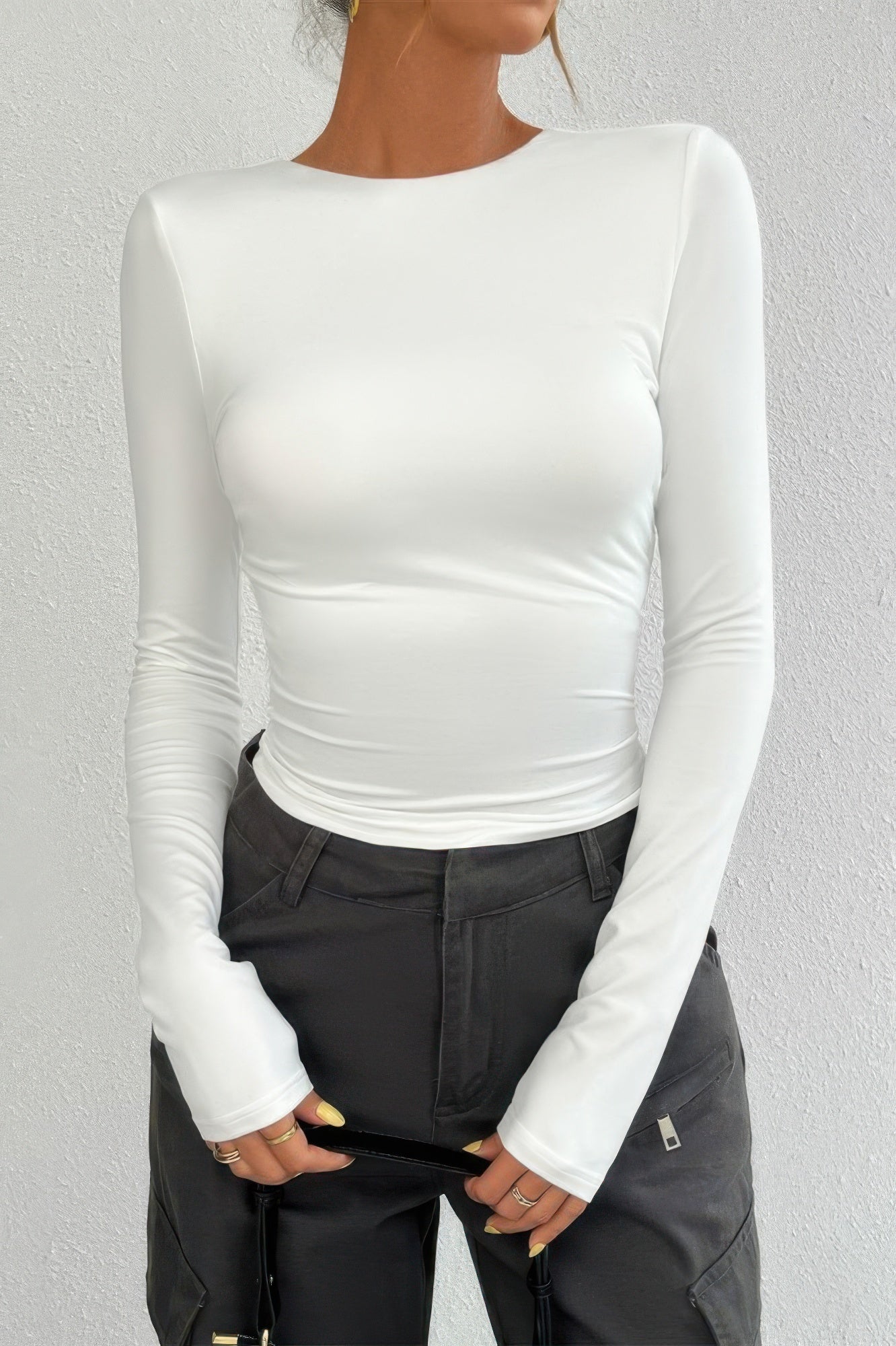 Plain Long Sleeve Open Back Slim Fit Top