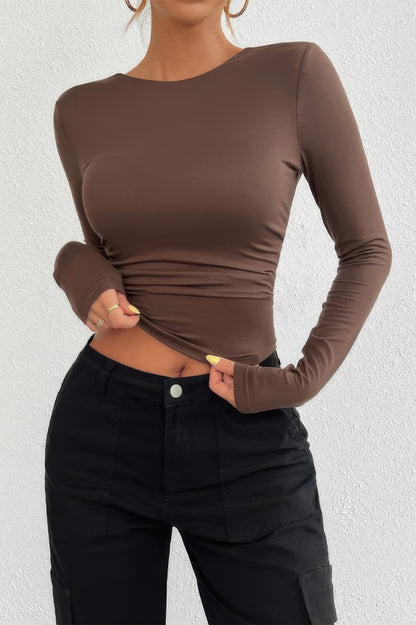 Plain Long Sleeve Open Back Slim Fit Top