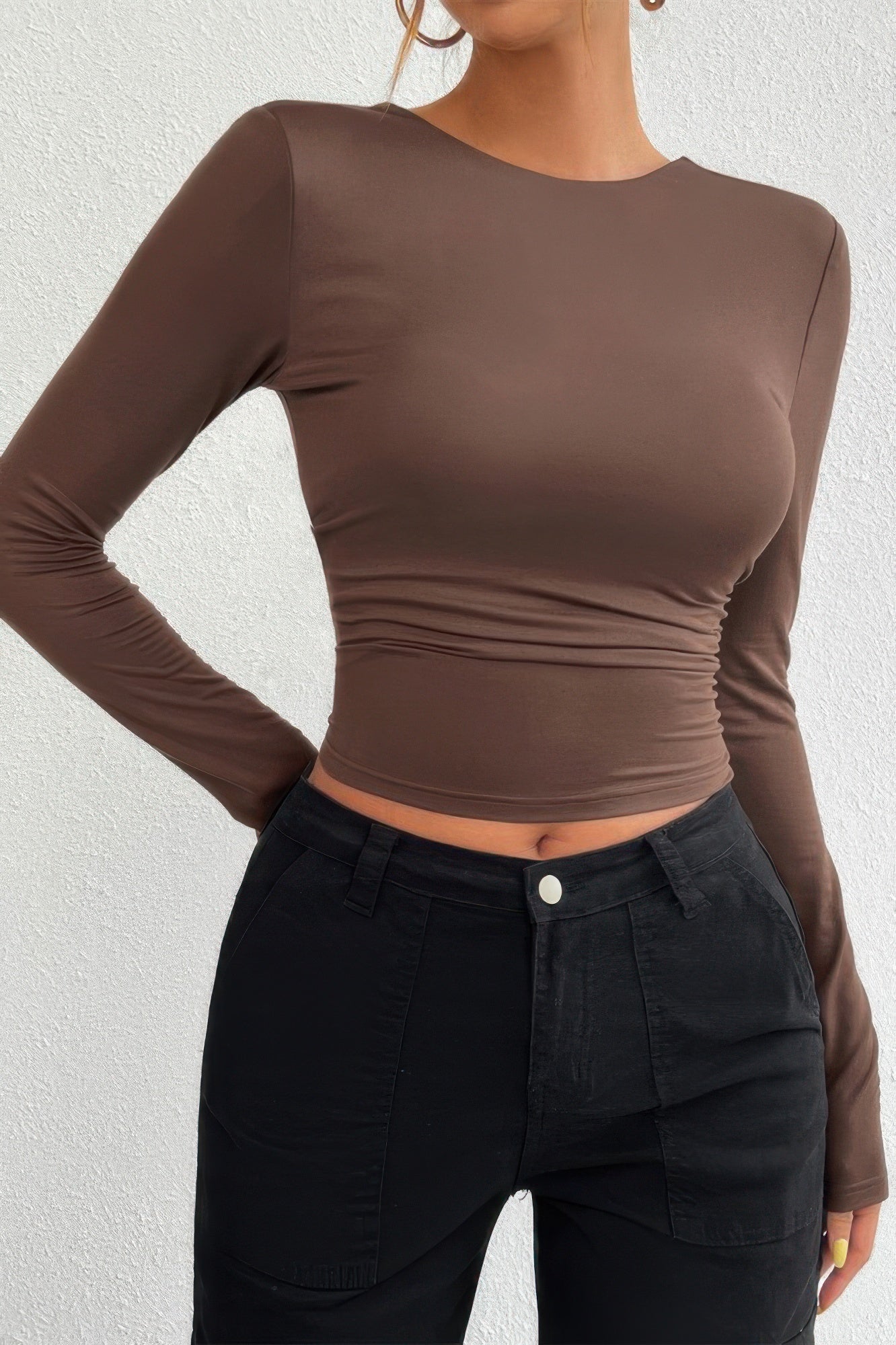 Plain Long Sleeve Open Back Slim Fit Top