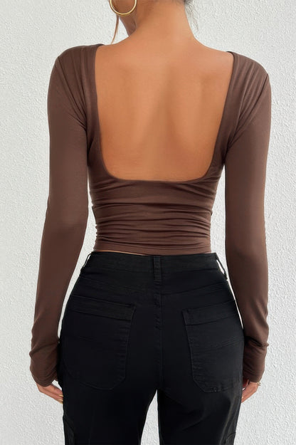 Plain Long Sleeve Open Back Slim Fit Top