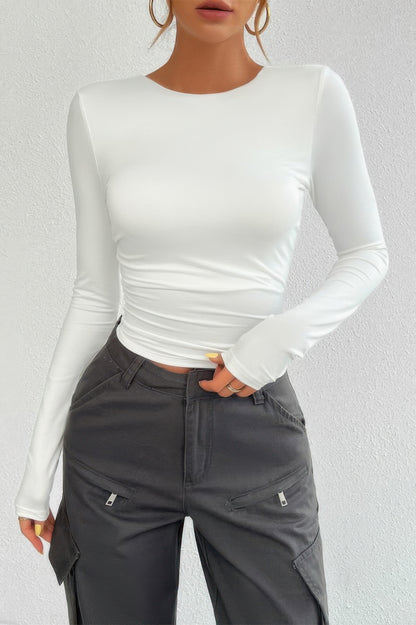Plain Long Sleeve Open Back Slim Fit Top