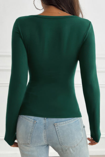 Solid Slim Fit V Neck Long Sleeve T Shirt