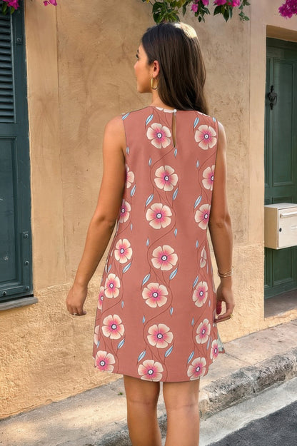 Round Neck Floral Print Sleeveless Loose Dress
