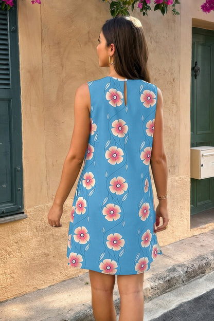 Round Neck Floral Print Sleeveless Loose Dress
