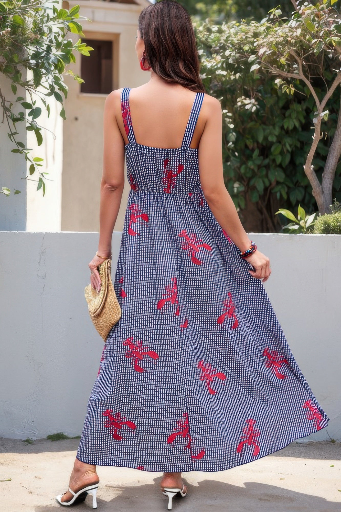 Plaid Lobster Print A Line Ruched Dress