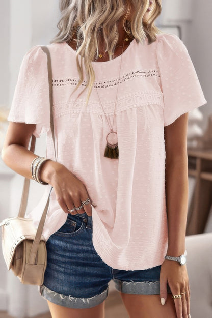 Plus Dot Cut Out Lace Trim Loose Fit Top