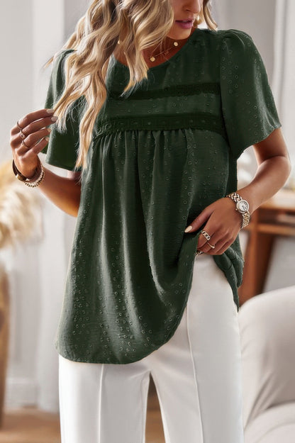 Plus Dot Cut Out Lace Trim Loose Fit Top