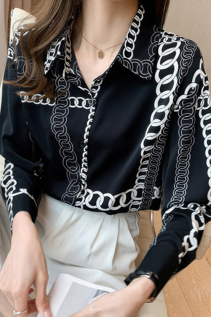 Chain Print Drop Shoulder Loose Fit Blouse