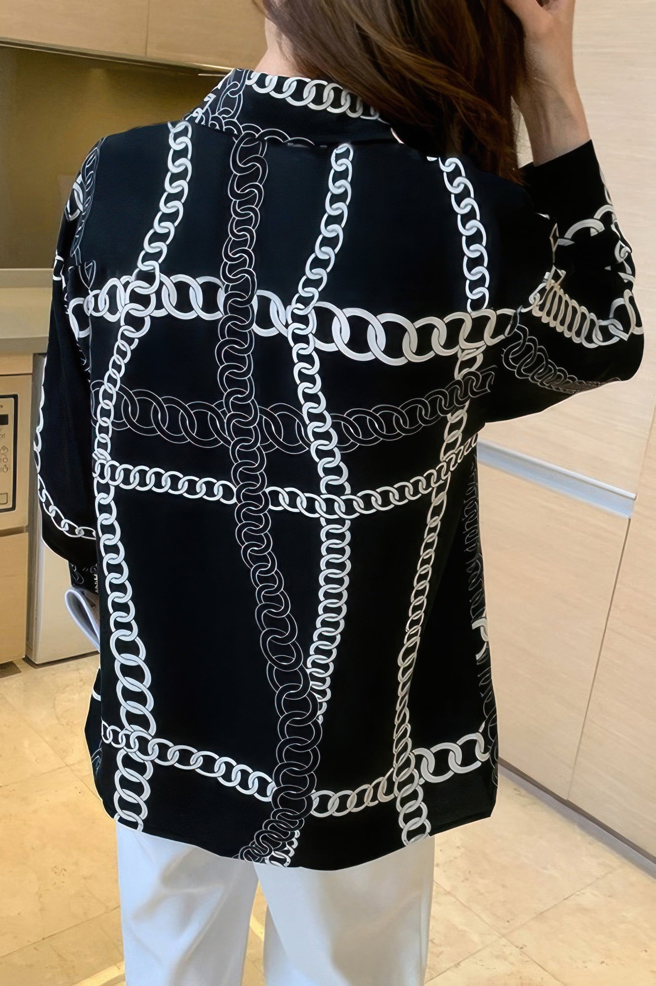 Chain Print Drop Shoulder Loose Fit Blouse