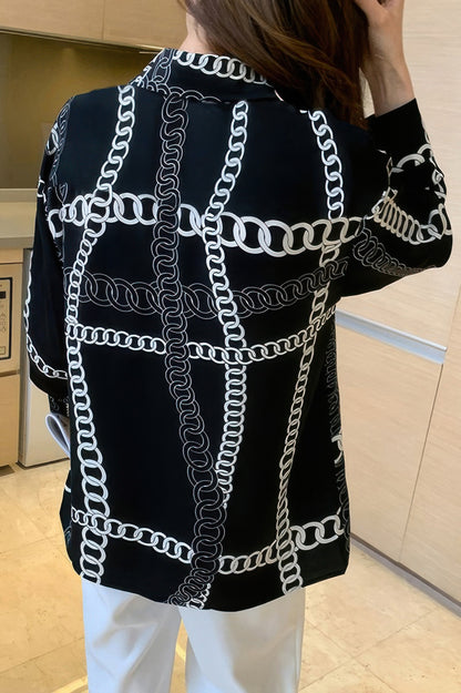 Chain Print Drop Shoulder Loose Fit Blouse