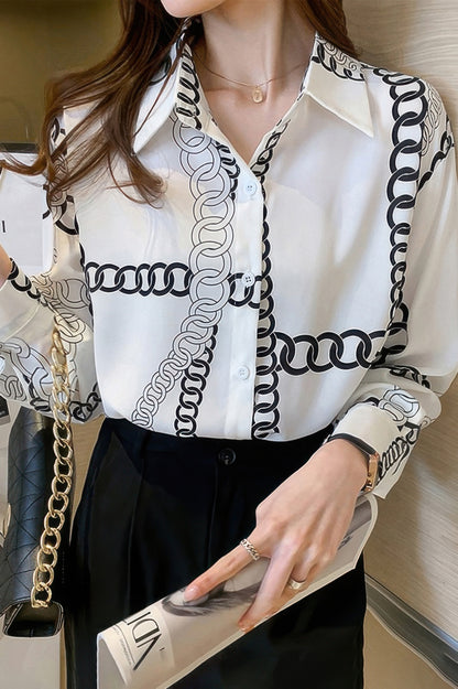 Chain Print Drop Shoulder Loose Fit Blouse