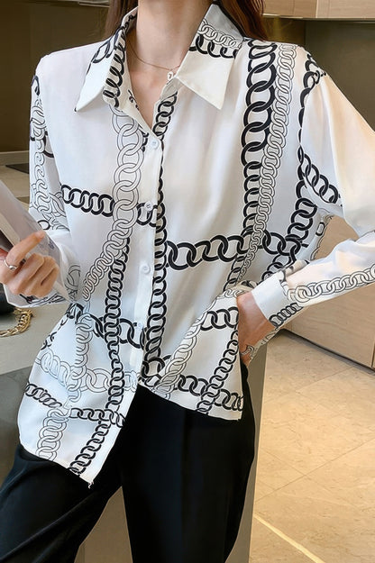 Chain Print Drop Shoulder Loose Fit Blouse
