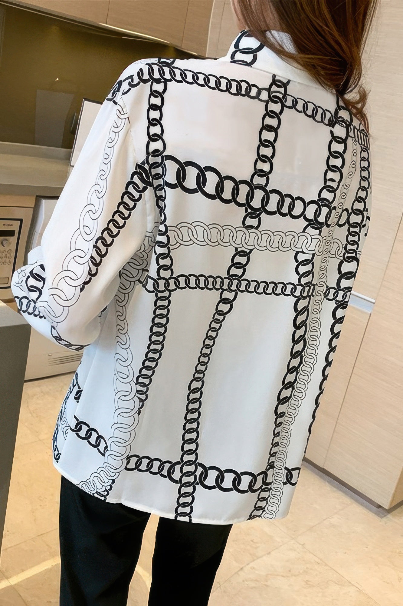 Chain Print Drop Shoulder Loose Fit Blouse