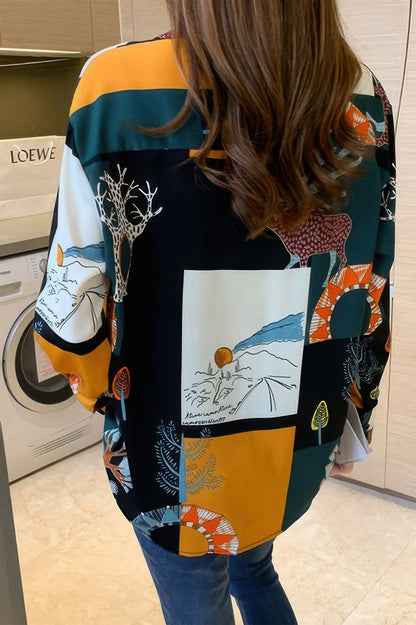 Chain Print Drop Shoulder Loose Fit Blouse