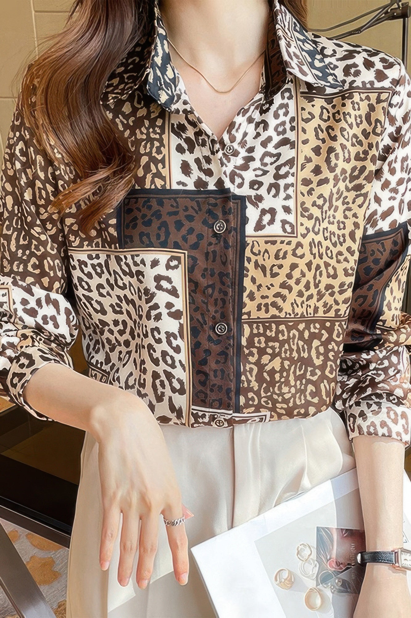 Chain Print Drop Shoulder Loose Fit Blouse