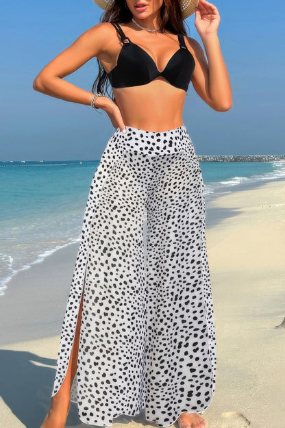 Printed Two Pieces Split Sheer Mesh Pants Swimsuit