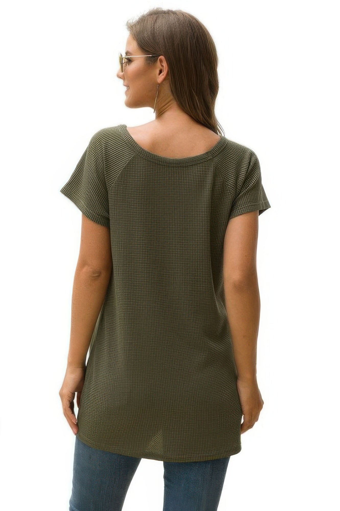 Crew Neck Solid Color Tunic Tops