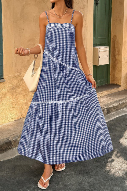 Suspenders Plaid Color Block A Line Dress