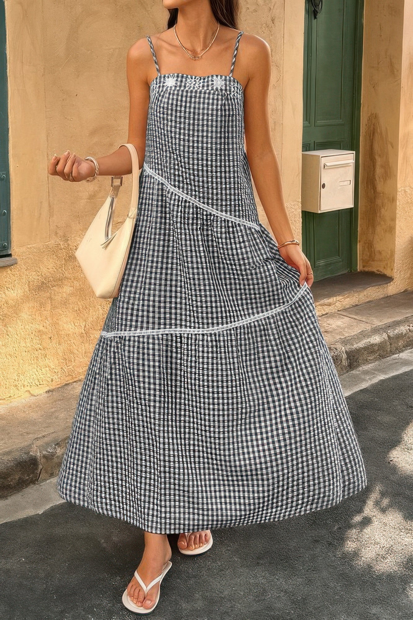 Suspenders Plaid Color Block A Line Dress