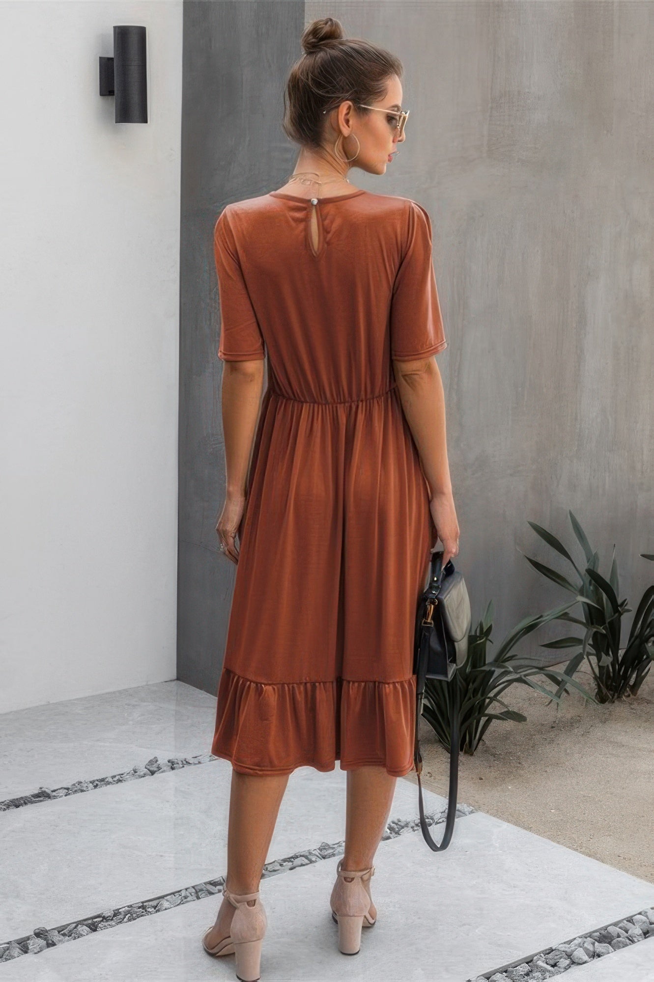 Ruffled Lace Midi Swing Dress