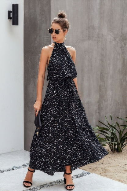 Halter Neck Polka Dot Swing Dress
