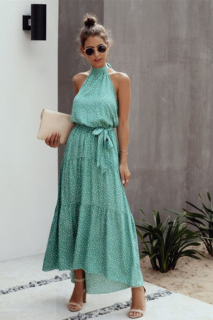 Halter Neck Polka Dot Swing Dress