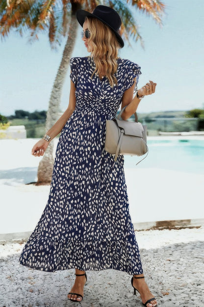 Sleeveless Tie Waist Surplice Wrap Leopard Dress