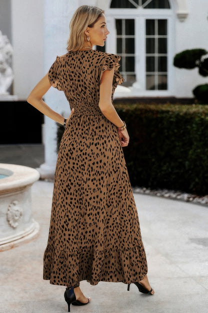 Sleeveless Tie Waist Surplice Wrap Leopard Dress