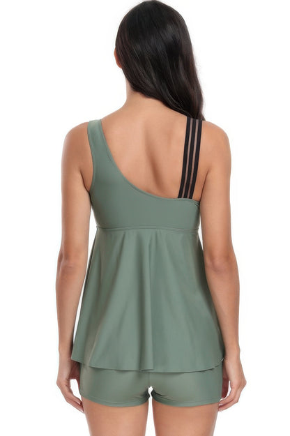 Low Back Solid Two Pieces Ruffle Swimsuits