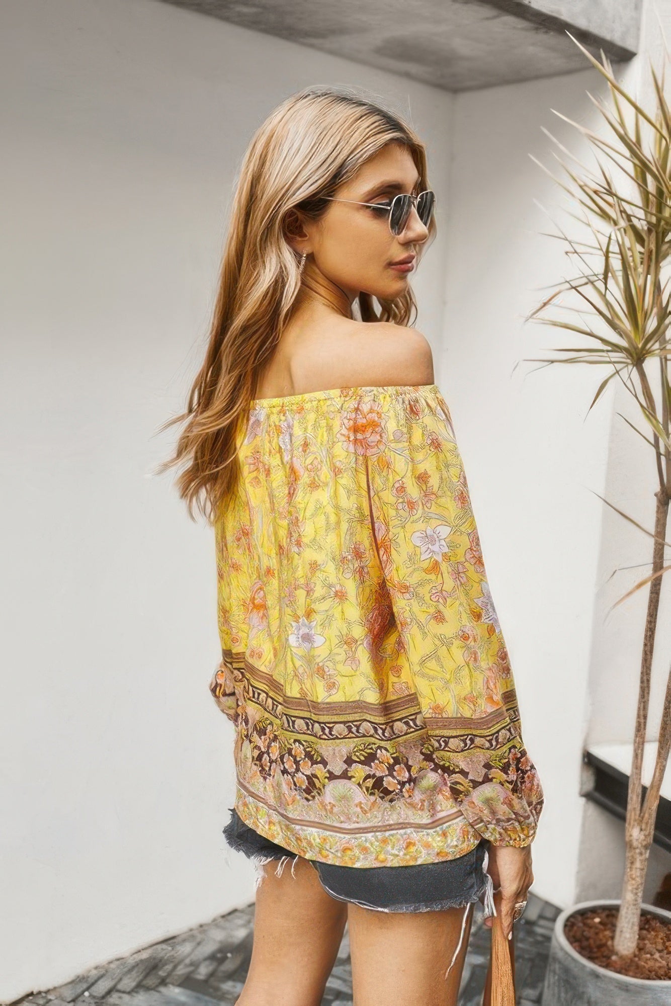 Off Shoulder Floral Ruffle Loose Top