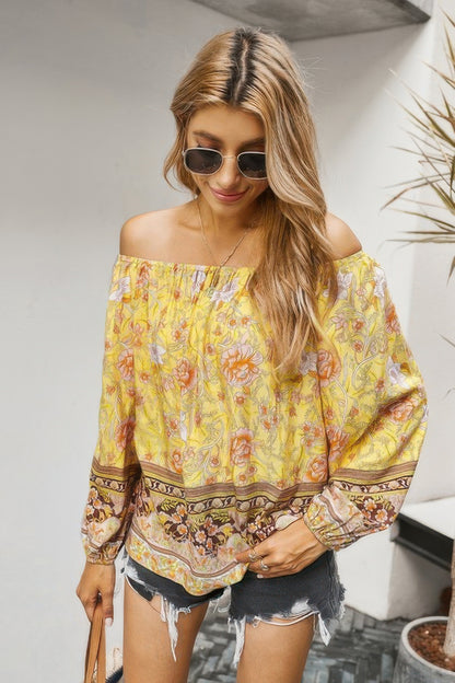 Off Shoulder Floral Ruffle Loose Top