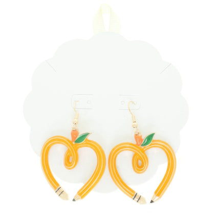 School Theme Heart Pencil Drop Earrings