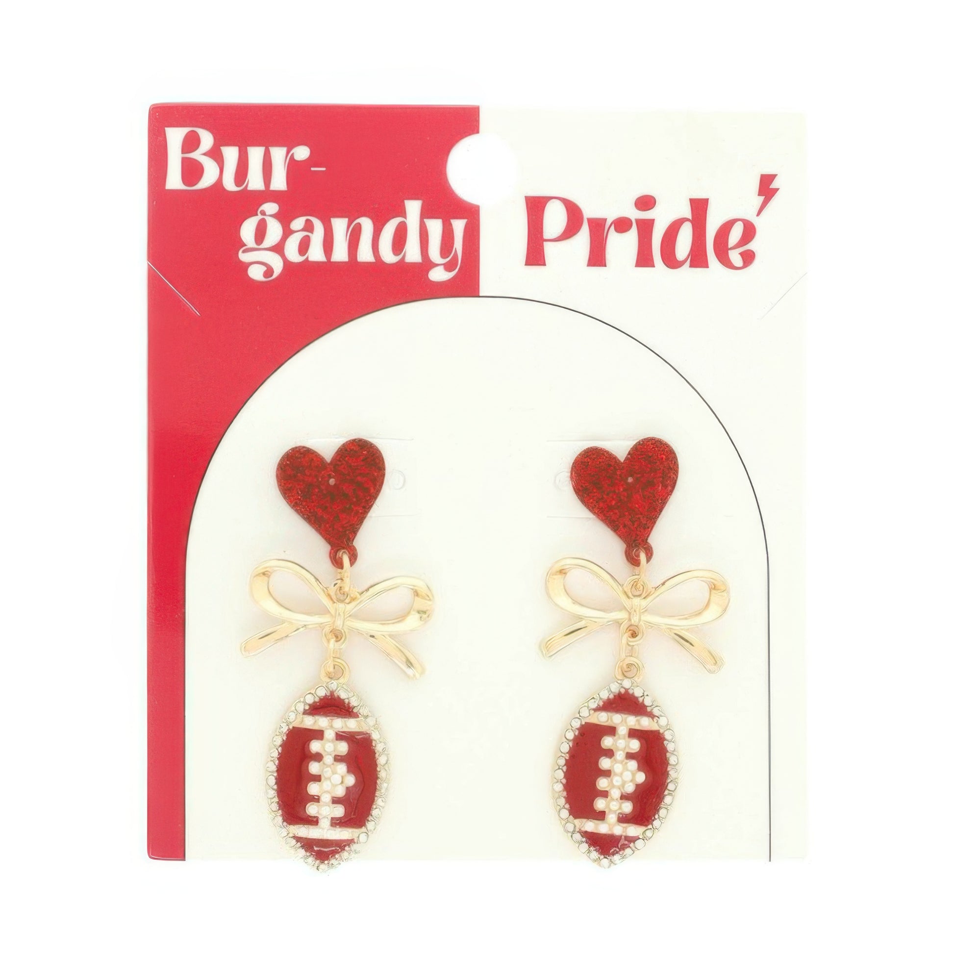 Gameday Heart Bow Football Drop Earrings