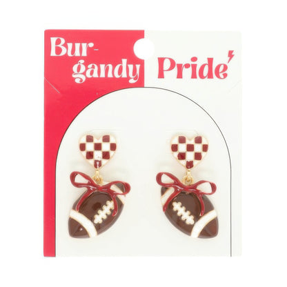 Gameday Heart Bow Football Earrings
