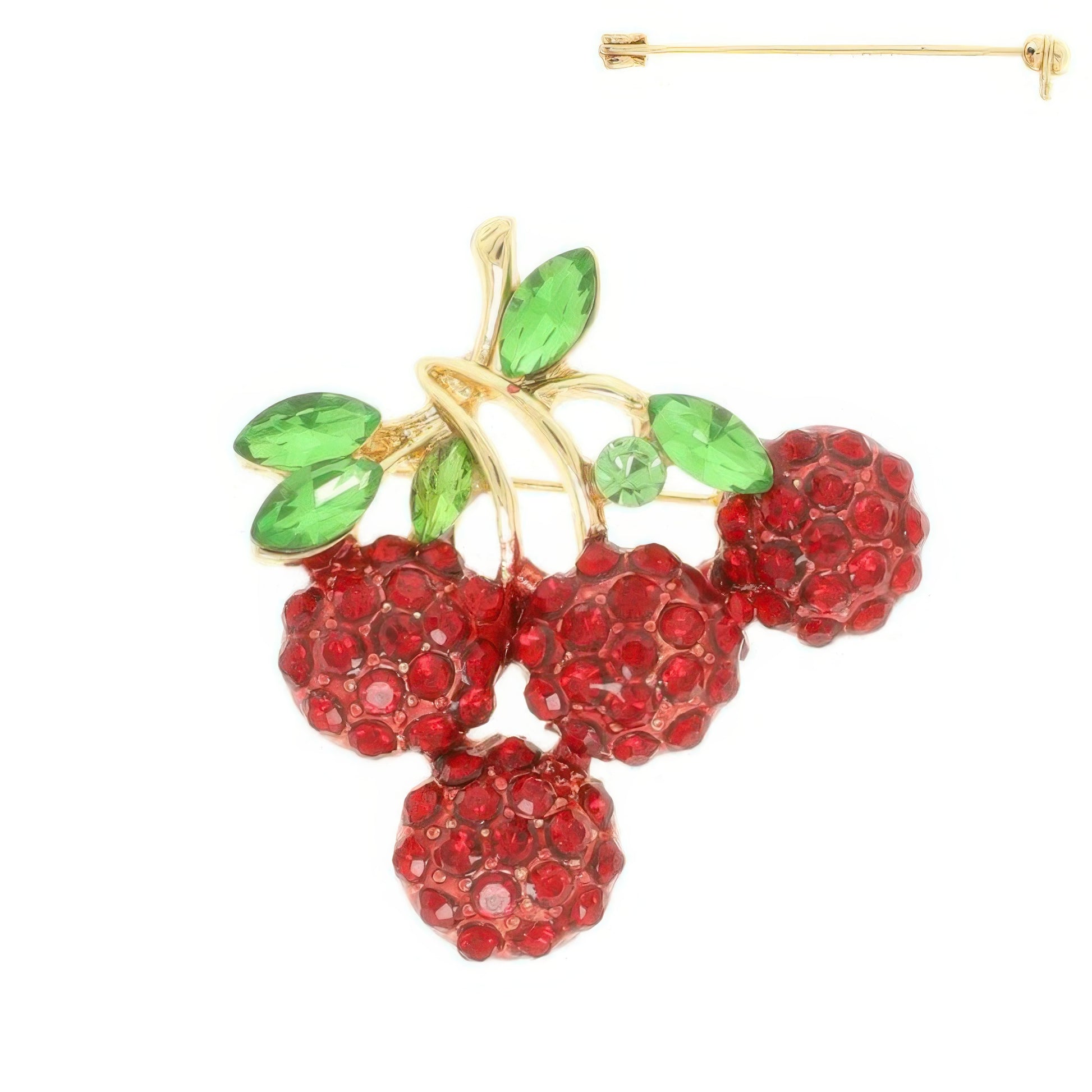 Rhinestone Cherry Brooch Pin