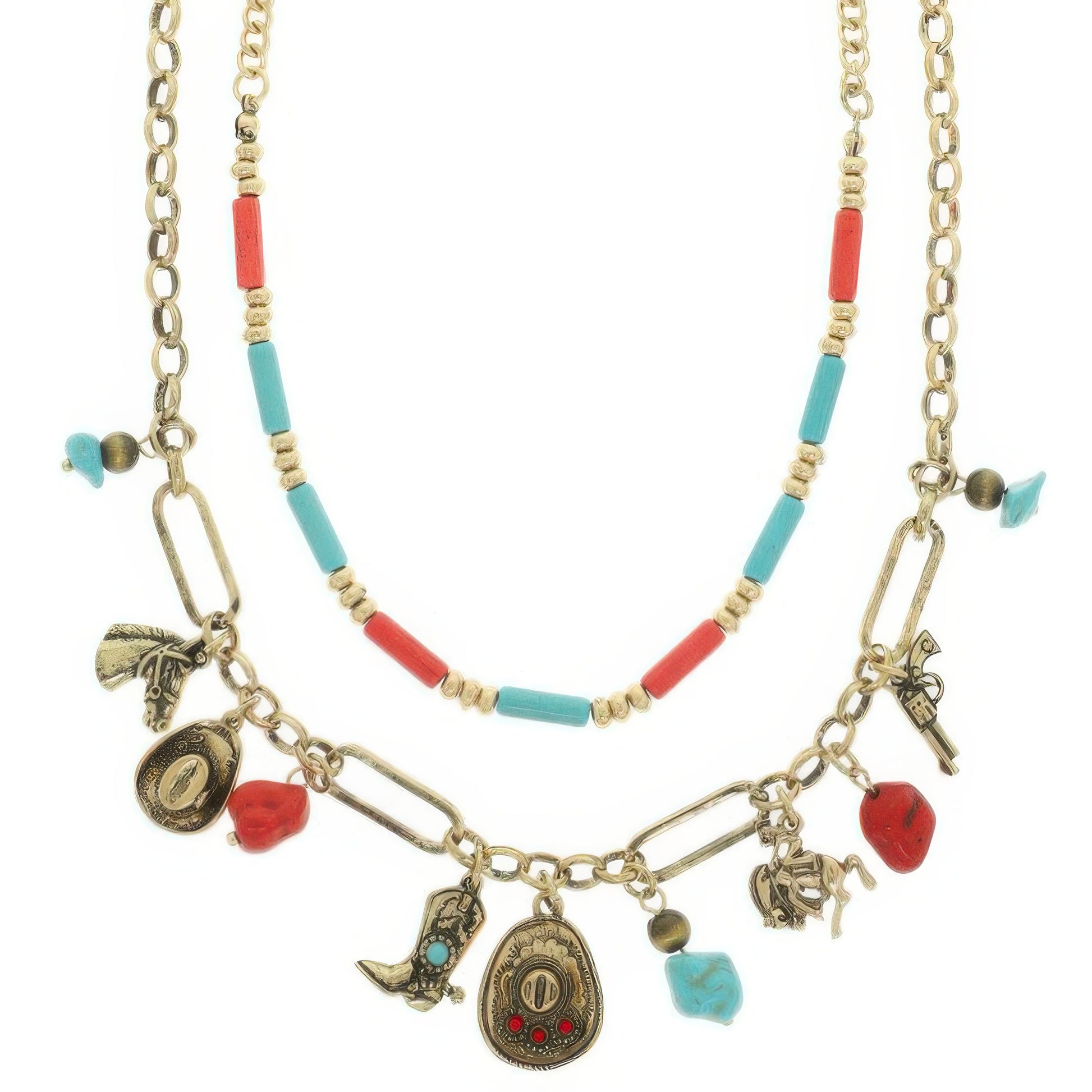 Western Theme Turquoise Charm Necklace Set