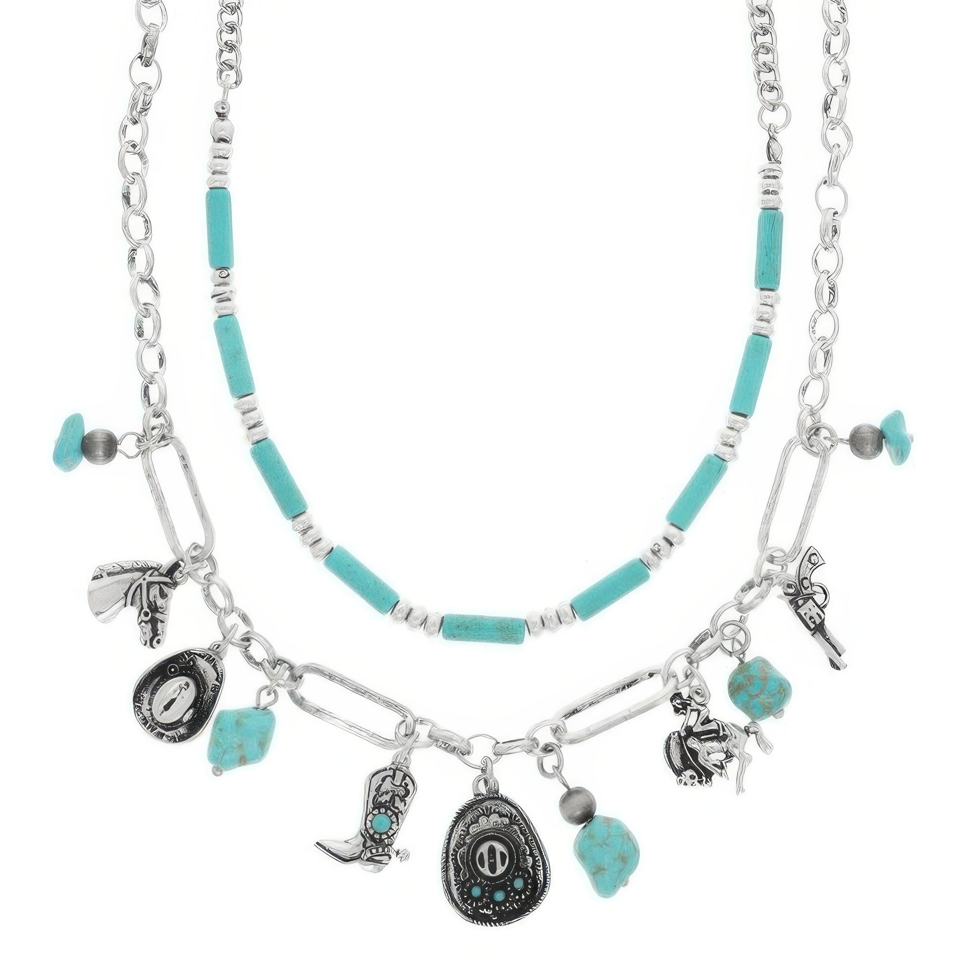 Western Theme Turquoise Charm Necklace Set