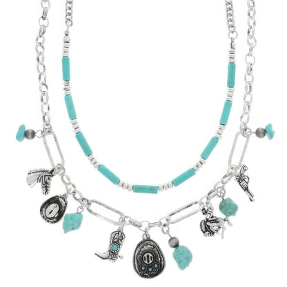 Western Theme Turquoise Charm Necklace Set
