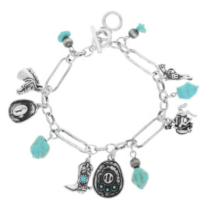 Western Theme Charm Bracelet With Toggle