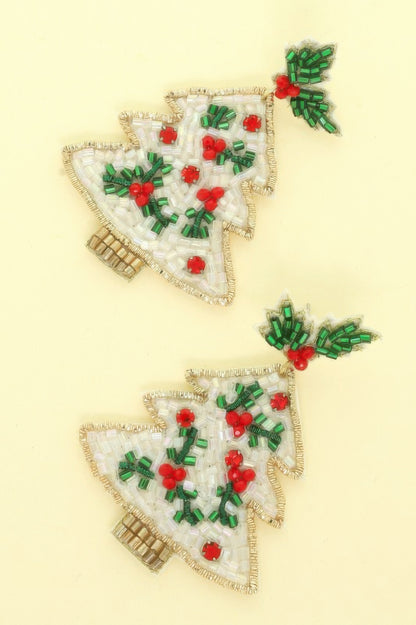 Eweled White Christmas Tree Post Earrings