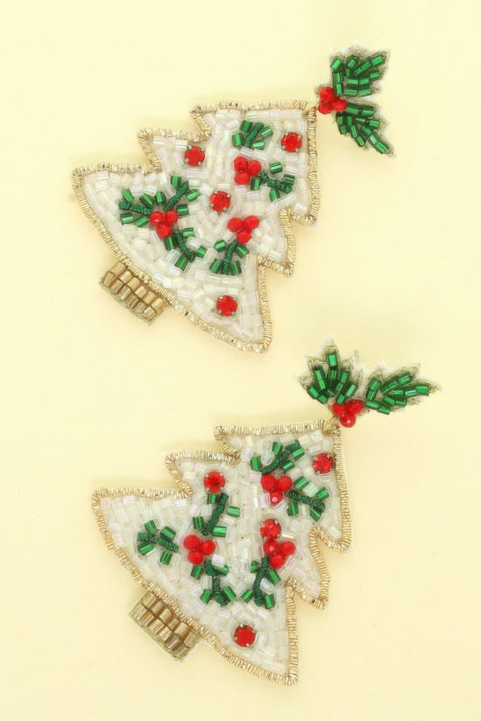 Eweled White Christmas Tree Post Earrings