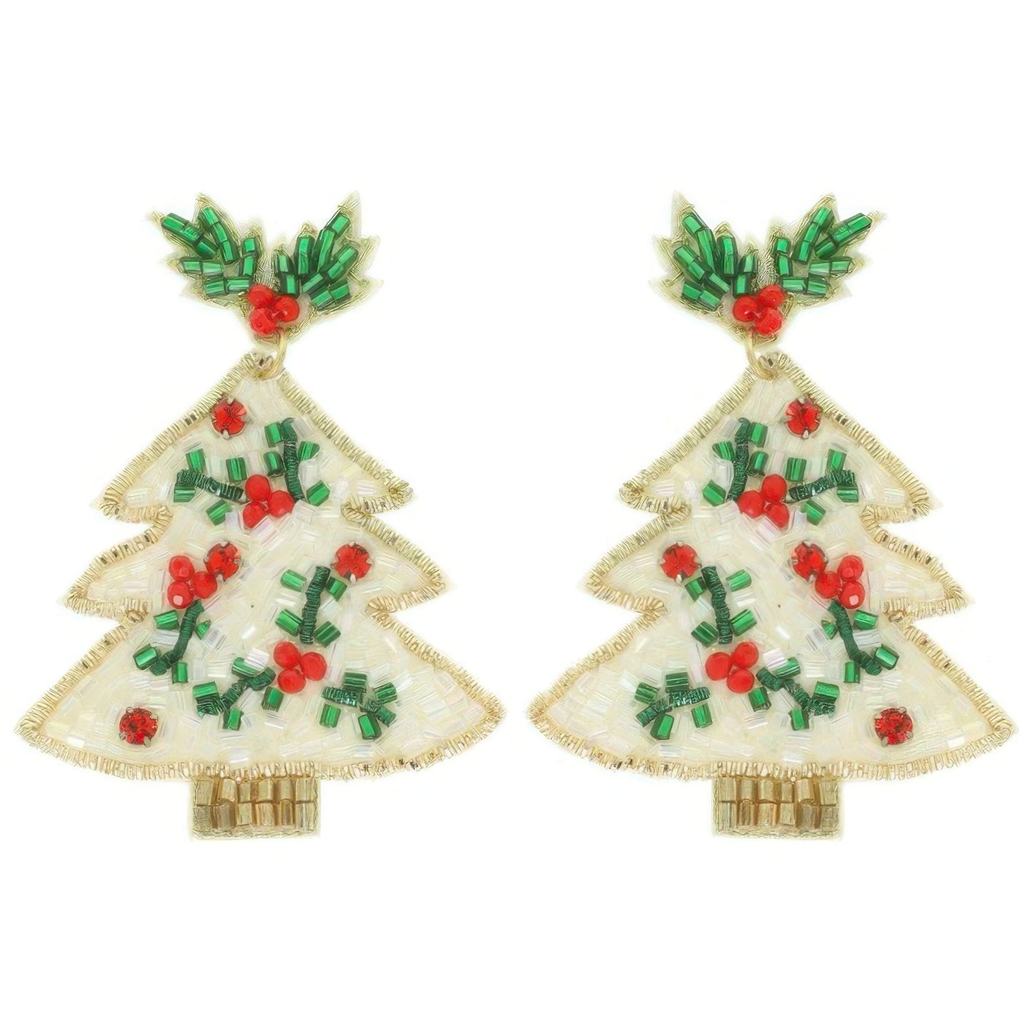 Eweled White Christmas Tree Post Earrings