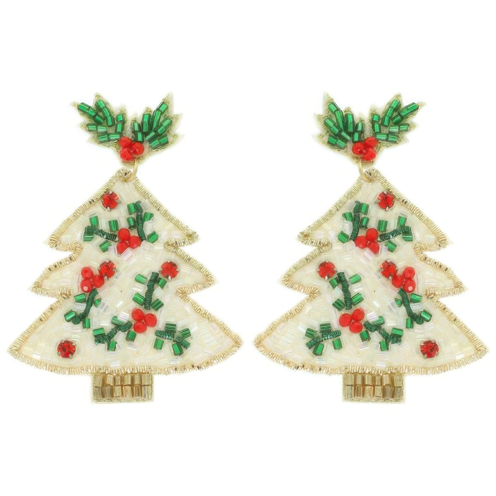 Eweled White Christmas Tree Post Earrings