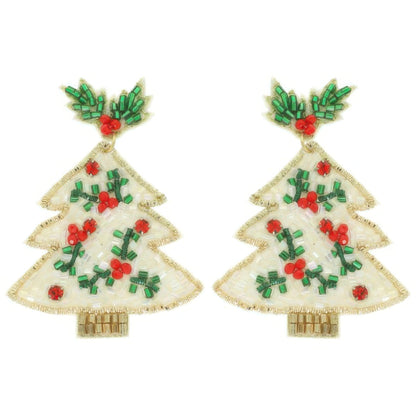 Eweled White Christmas Tree Post Earrings