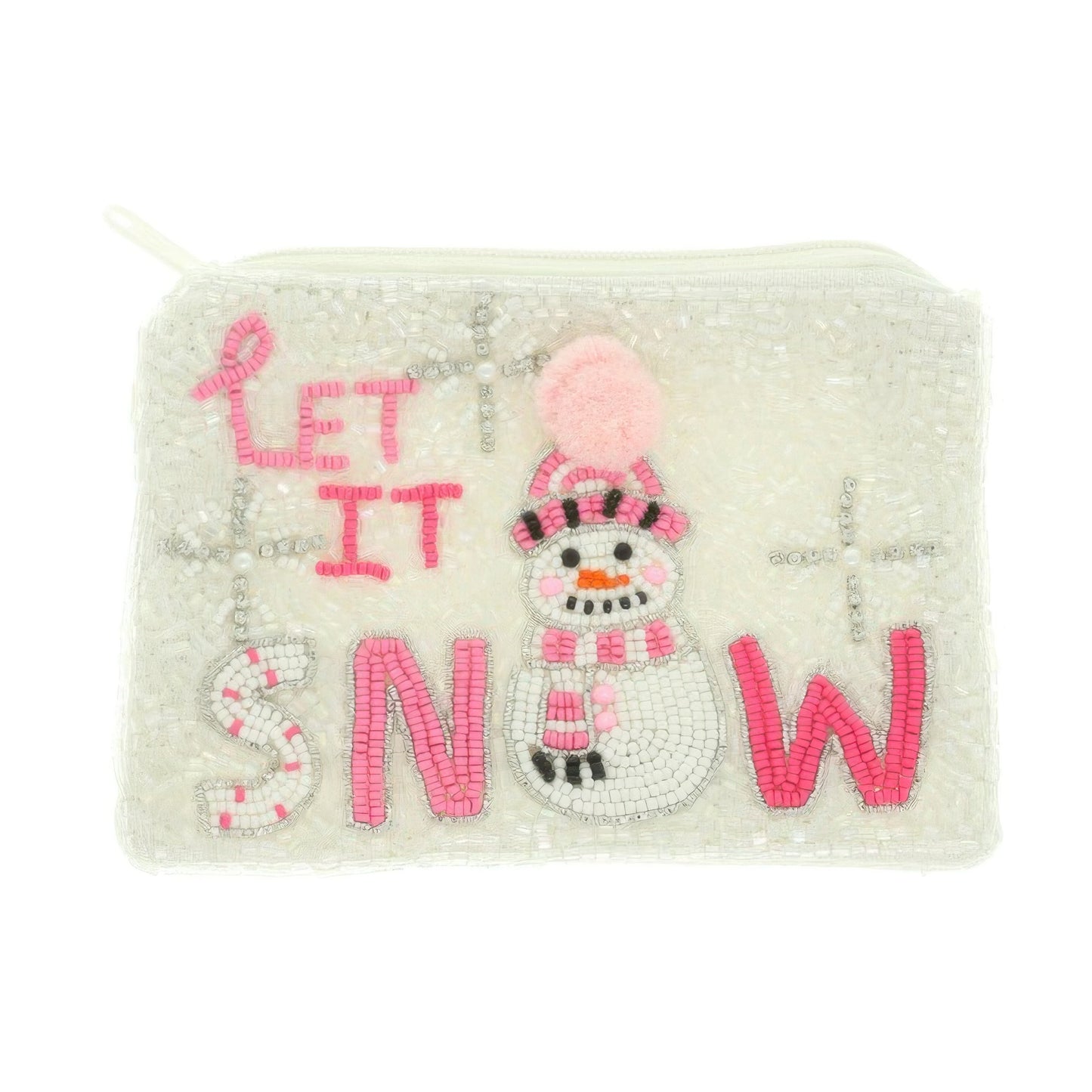 Let It Snowman Rhinestone Seed Bead Coin Bag