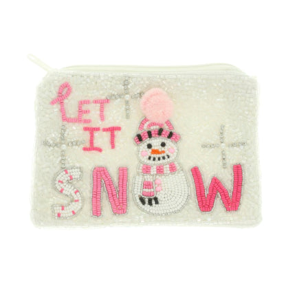 Let It Snowman Rhinestone Seed Bead Coin Bag