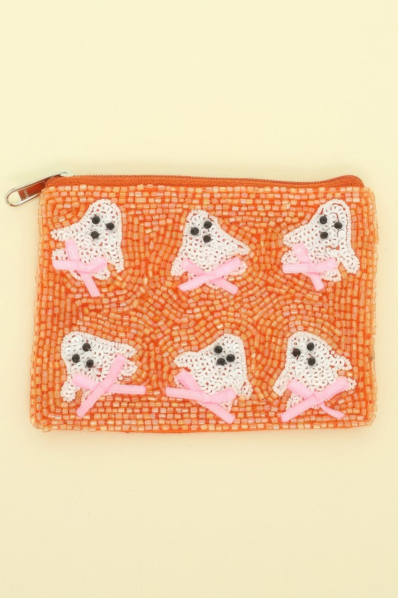 Ghost With Bow Seed Beaded Coin Bag