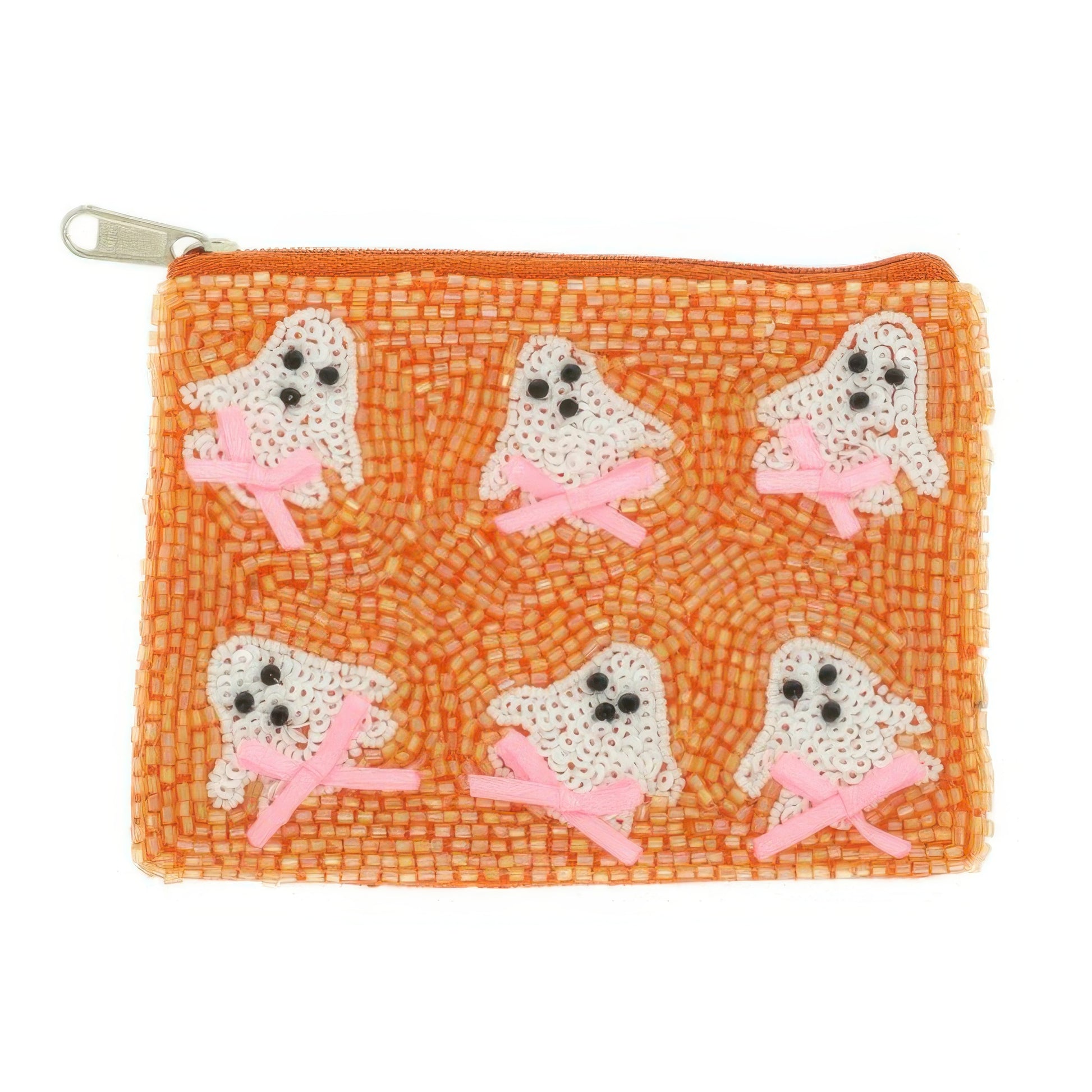 Ghost With Bow Seed Beaded Coin Bag