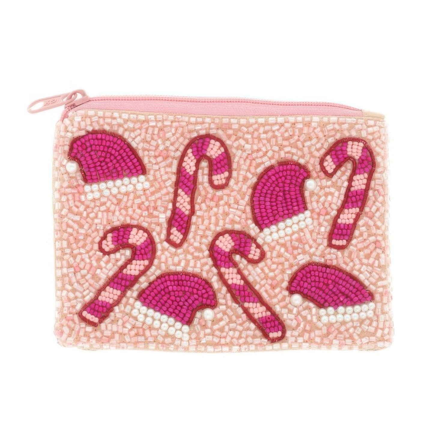 Candy Cane Santa Hat Seed Bead Coin Bag